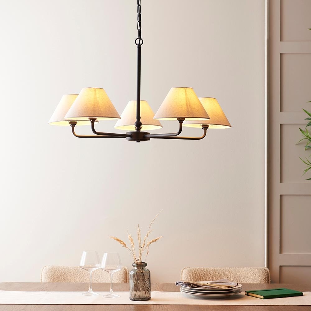 Lille 5 Light Matt Black Pendant C/W Shades