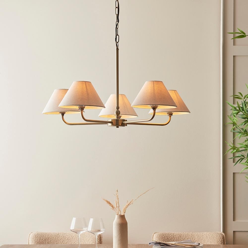 Lille 5 Light Antique Brass Pendant C/W Shades