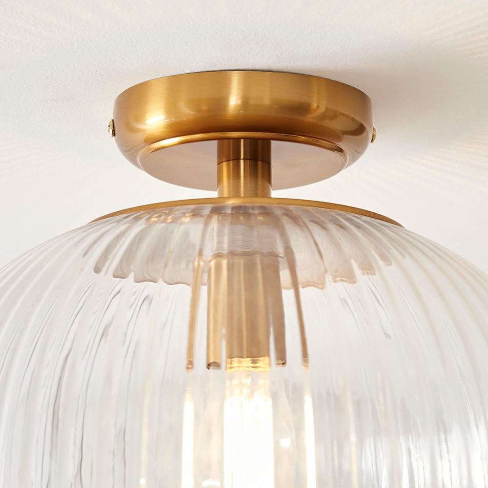 Somerset Downturned Flush Fitting in Brass with Ribbed Glass