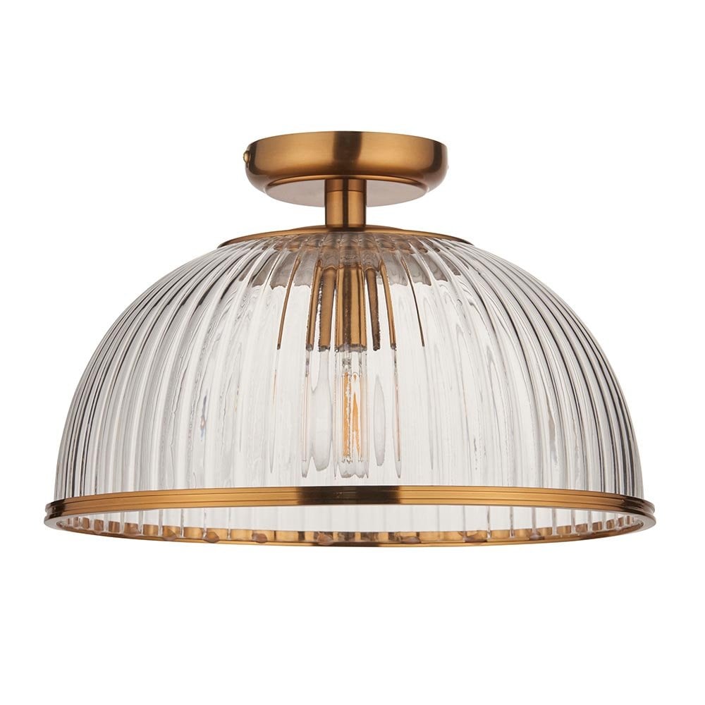 Somerset Downturned Flush Fitting in Brass with Ribbed Glass