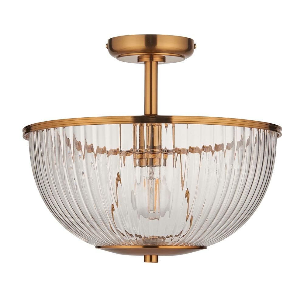 Somerset Upturned Flush Fitting in Brass with Ribbed Glass