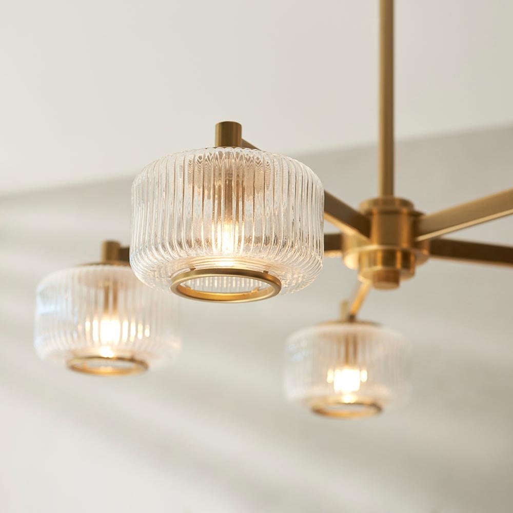 Stamford 5 Light Brass Pendant C/W Ribbed Shades