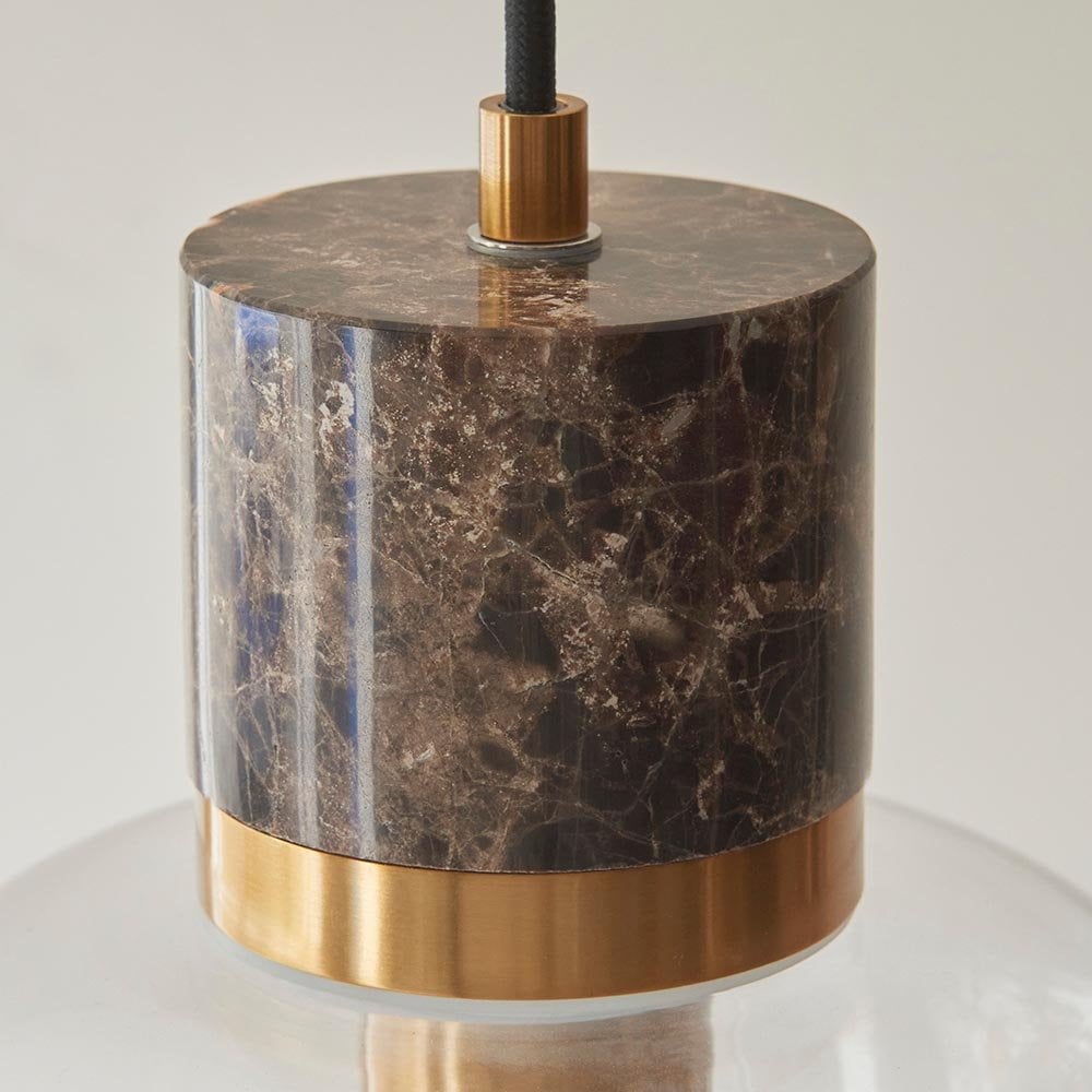 Travi Dark Brown Emperador Marble Pendant C/W Clear Glass