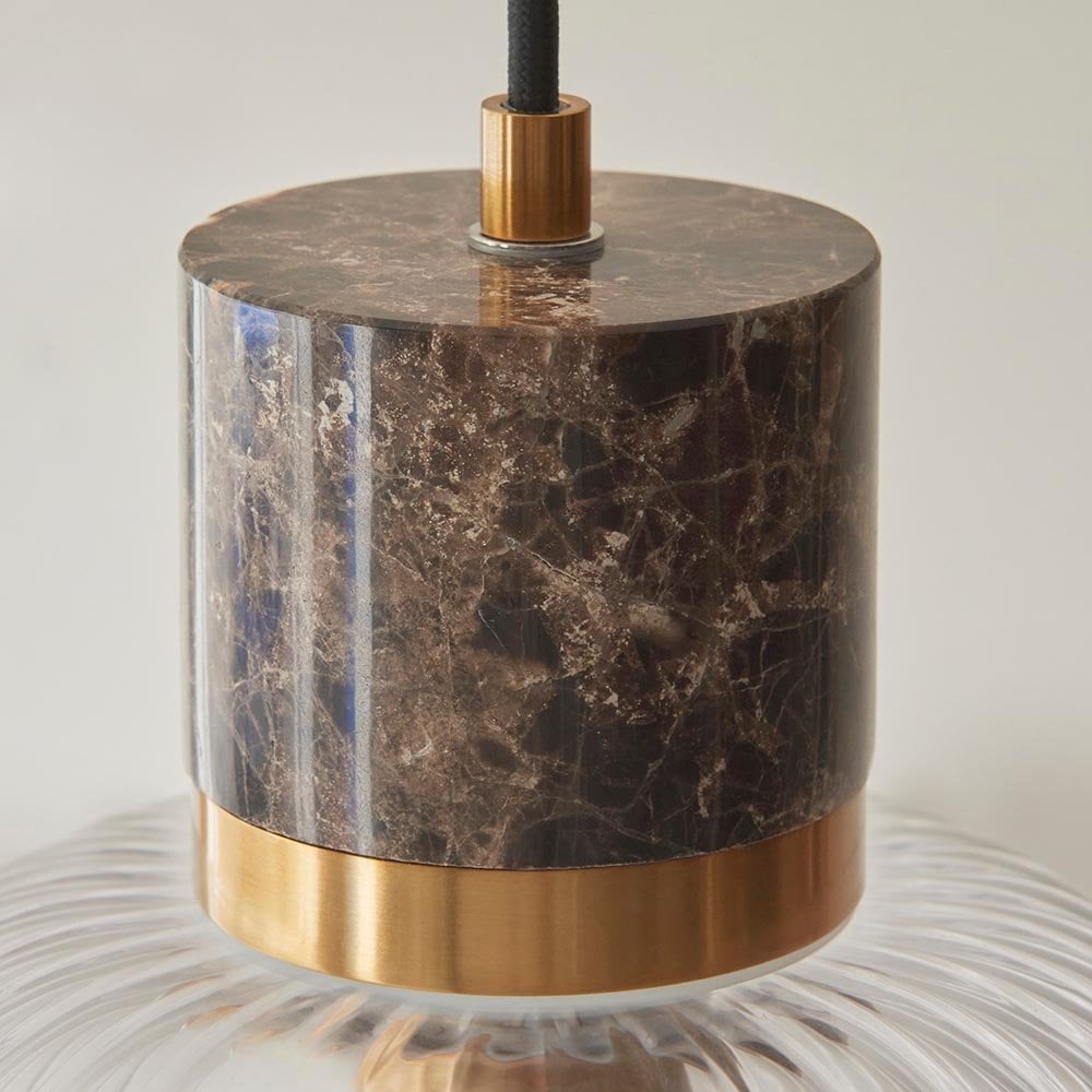Travi Dark Brown Emperador Marble Pendant C/W Ribbed Glass