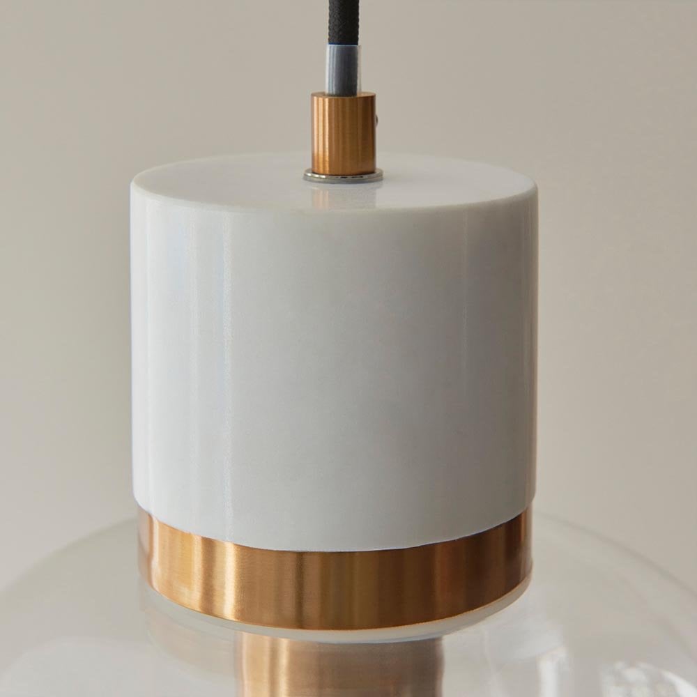 Travi White Volaskas Marble Pendant C/W Clear Glass