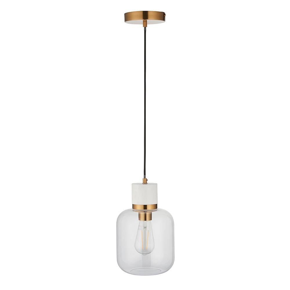 Travi White Volaskas Marble Pendant C/W Clear Glass