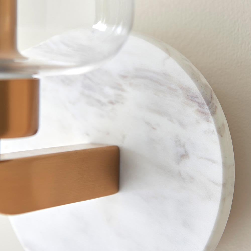 Travi White Volaskas Marble Wall Light C/W Clear Glass Shade