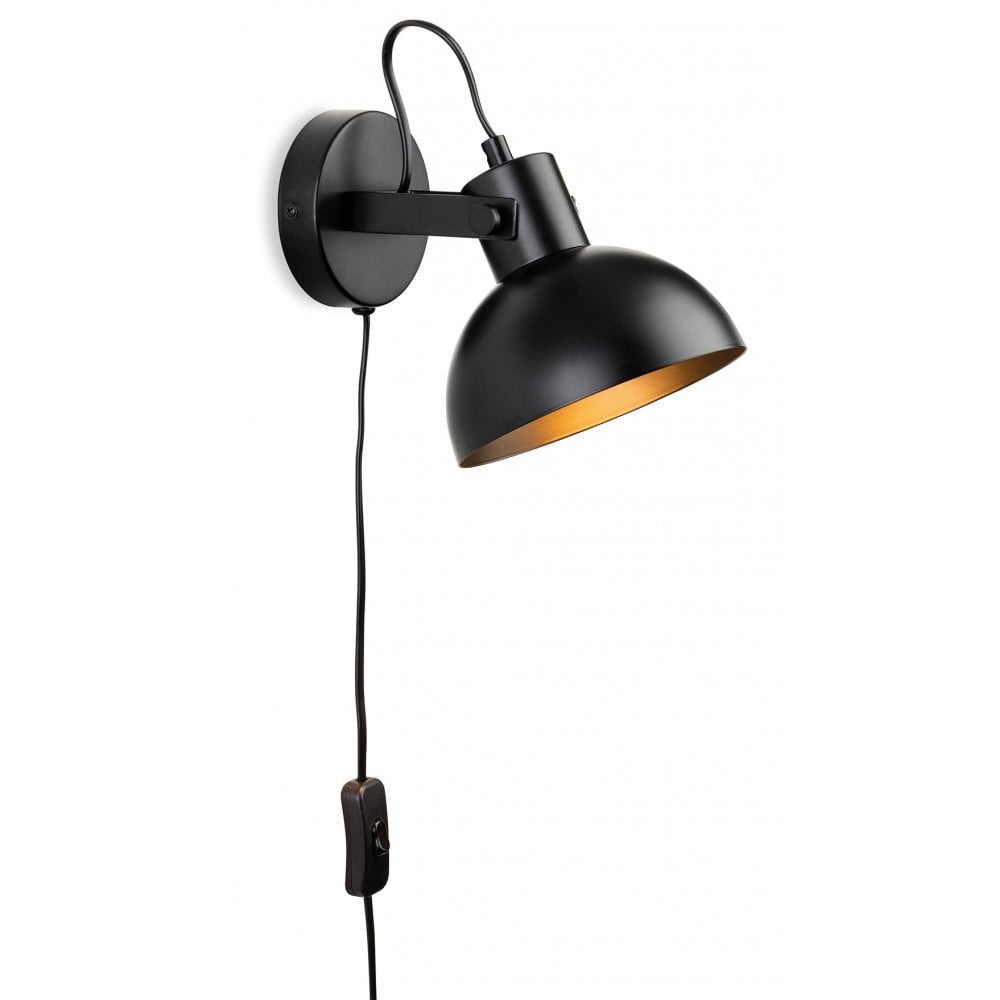 Gemma Plug In Wall Light in Black Finish