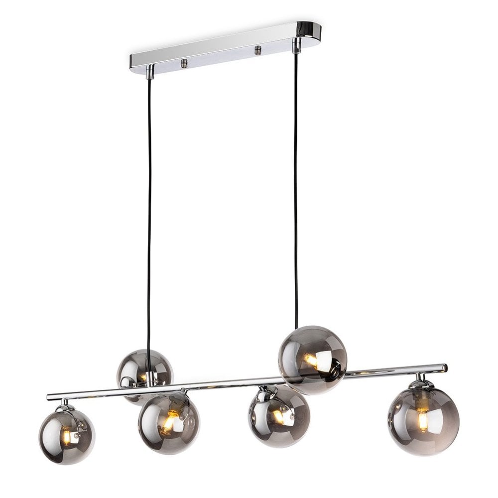 Lando 6 Light Chrome Pendant Bar with Smoked Glass Shades