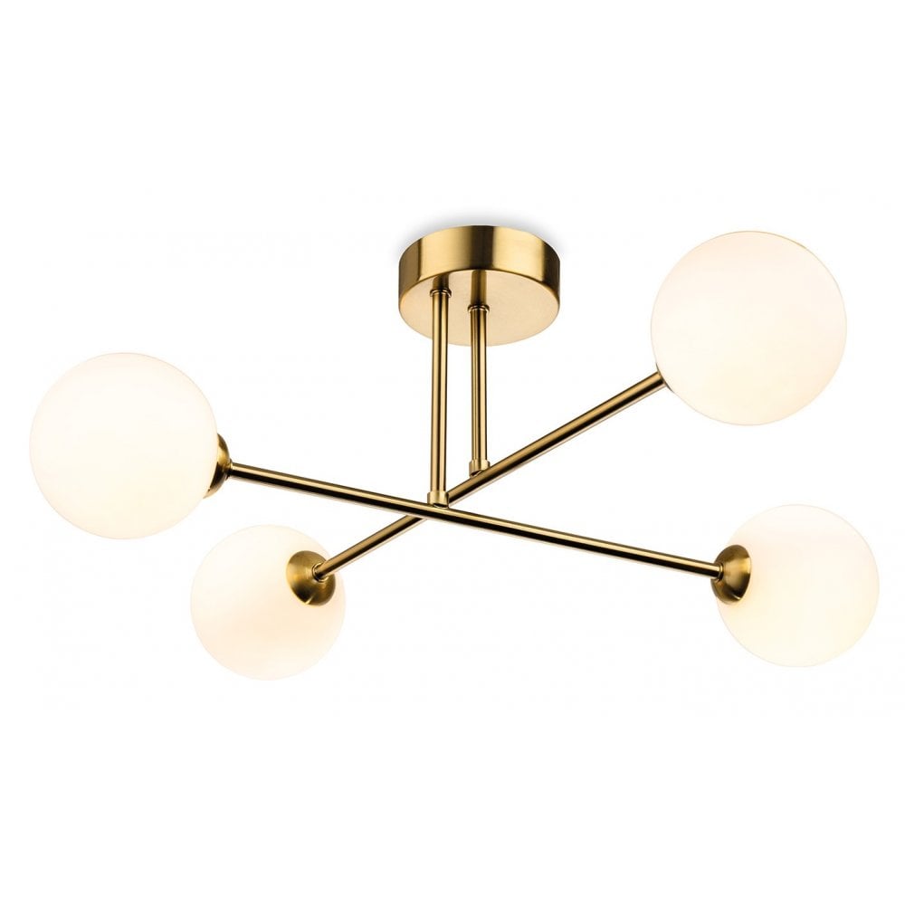 Lando Brass & Opal Glass 4 Light Semi Flush