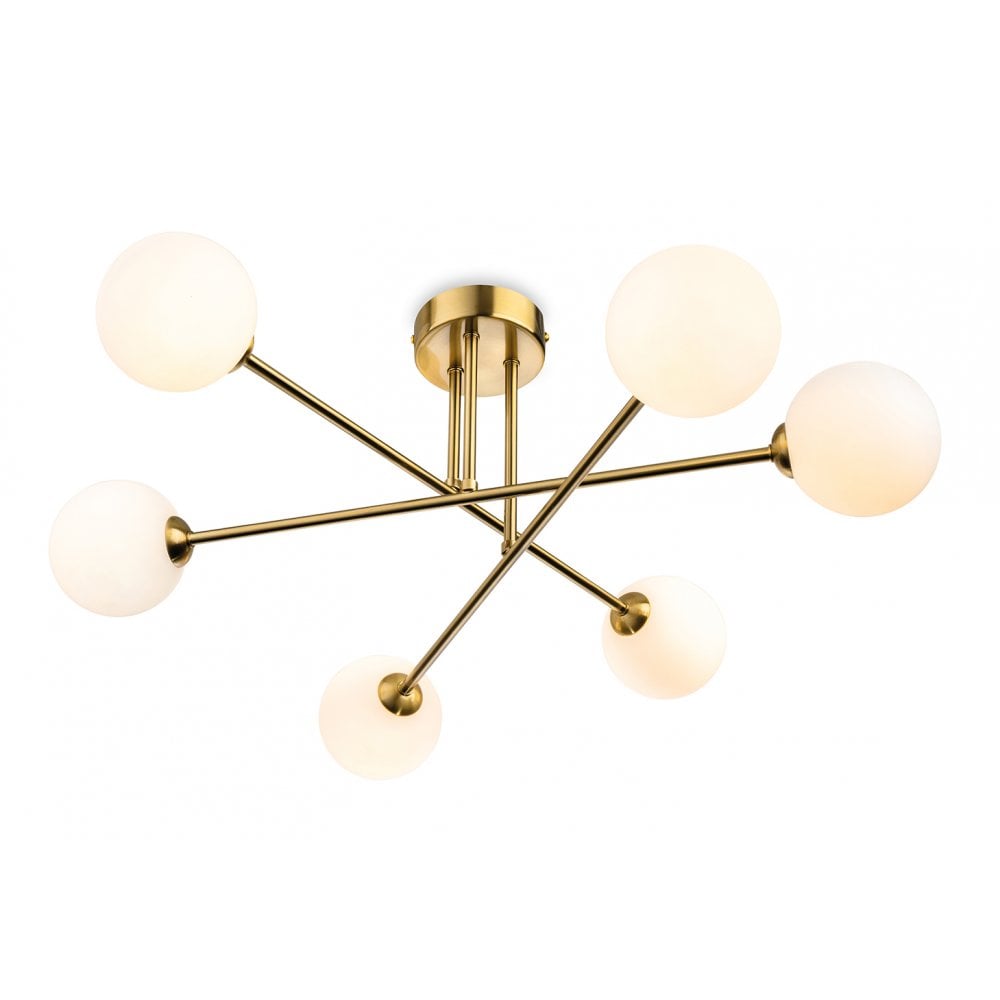 Lando Brass & Opal Glass 6 Light Semi Flush