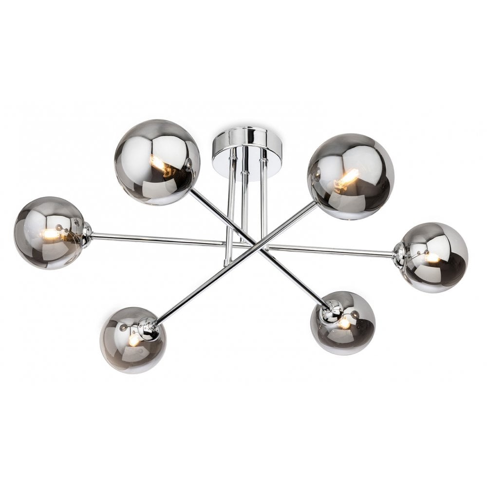 Lando Chrome & Smoked Glass 6 Light Semi Flush