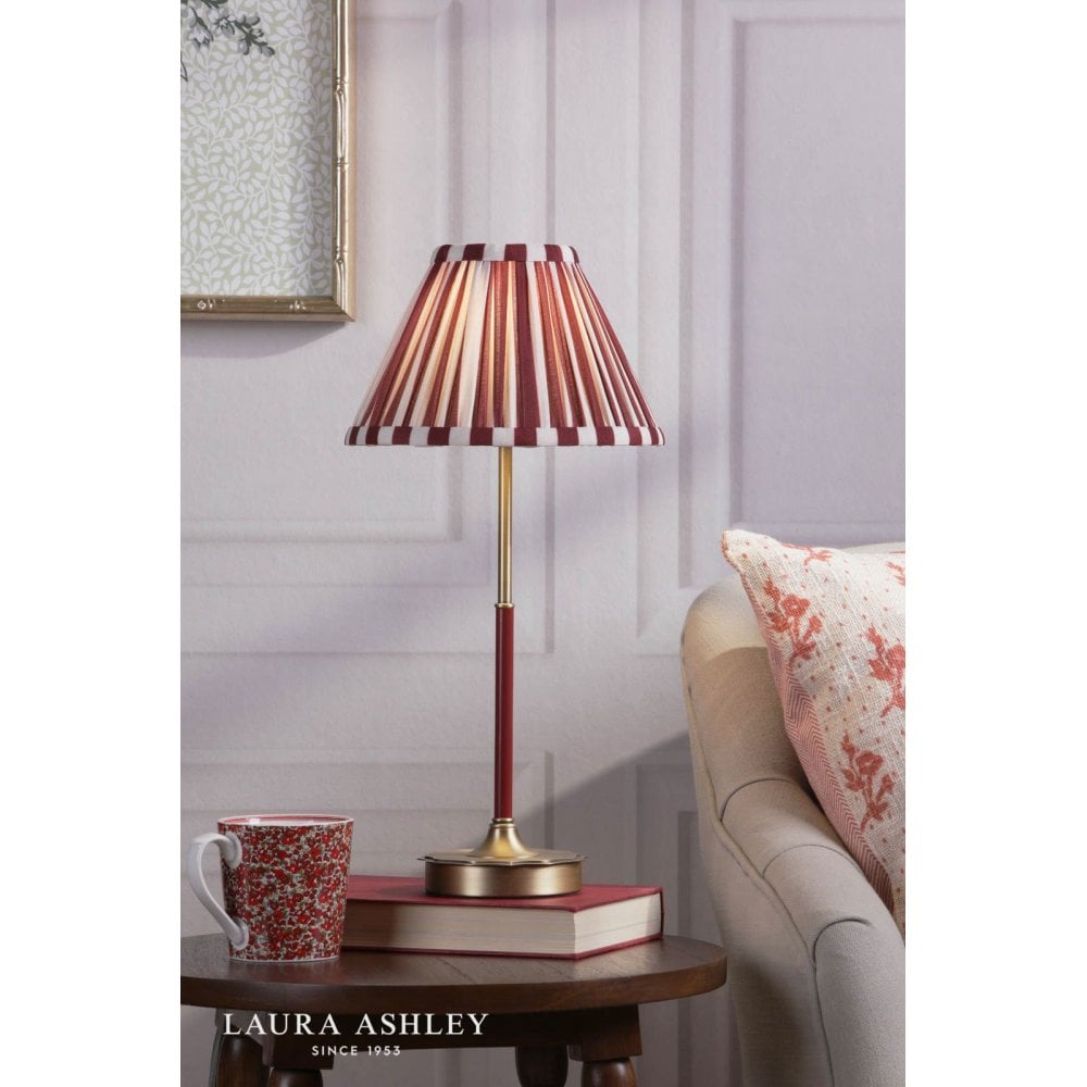 Denwick Antique Brass Table Lamp C/W Red Shade