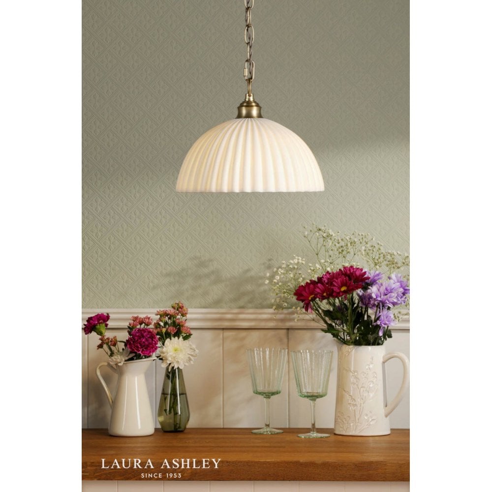 Durford Large Pendant in Matt Antique Brass and White Ceramic Shade