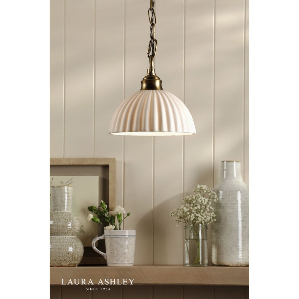 Durford Small Pendant in Matt Antique Brass and White Ceramic Shade