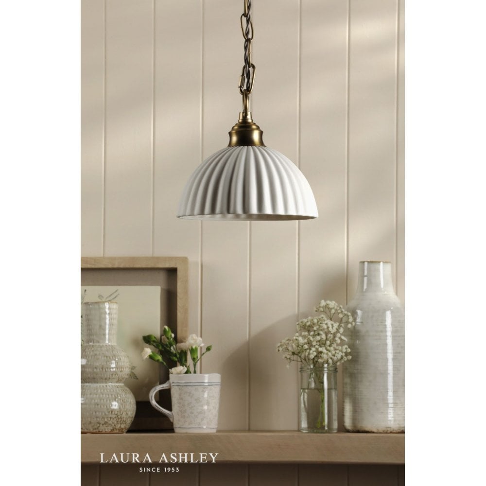 Durford Small Pendant in Matt Antique Brass and White Ceramic Shade