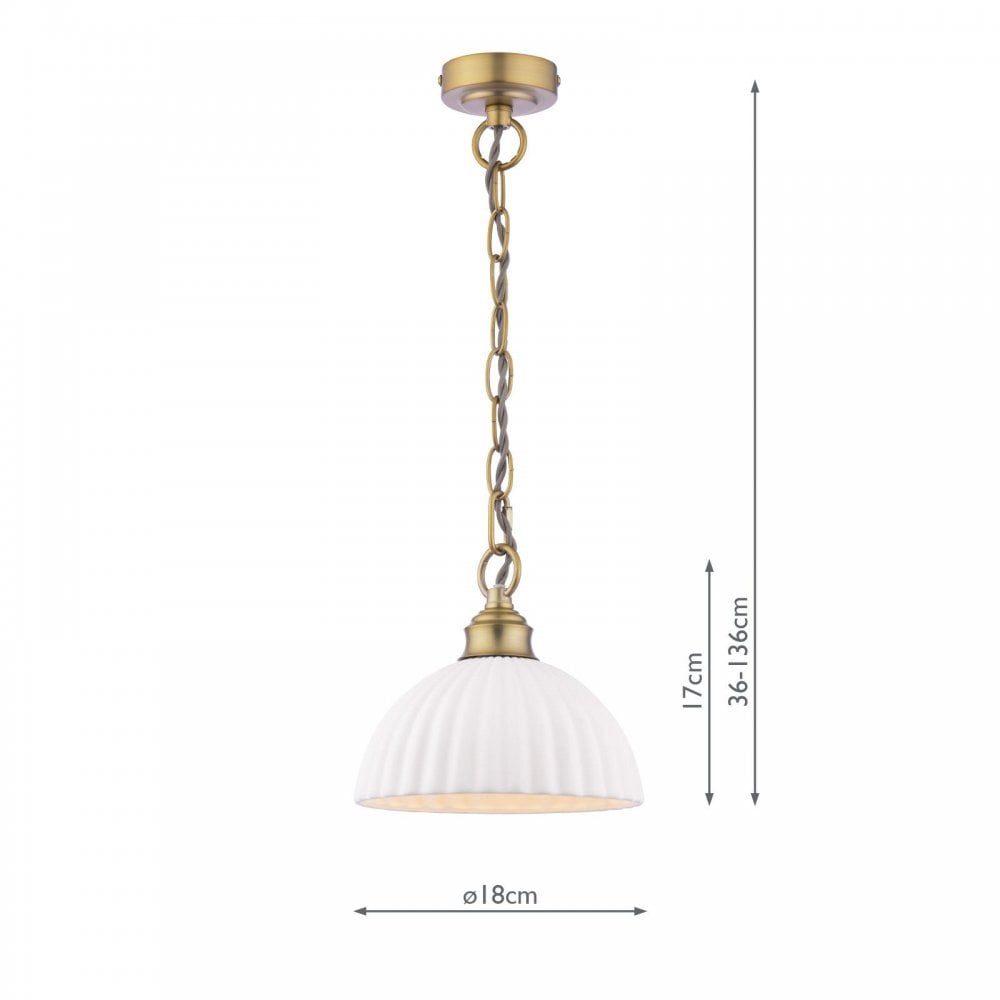 Durford Small Pendant in Matt Antique Brass and White Ceramic Shade