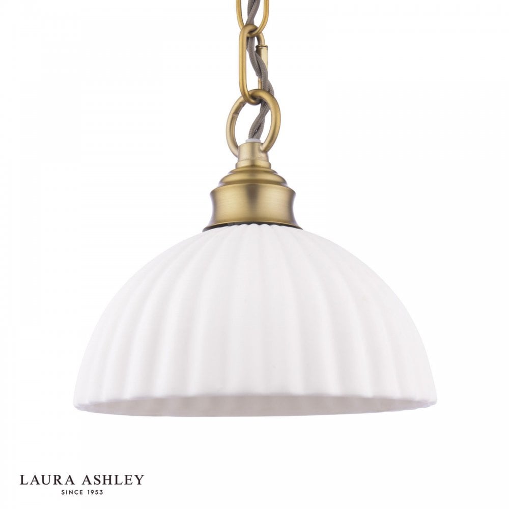 Durford Small Pendant in Matt Antique Brass and White Ceramic Shade
