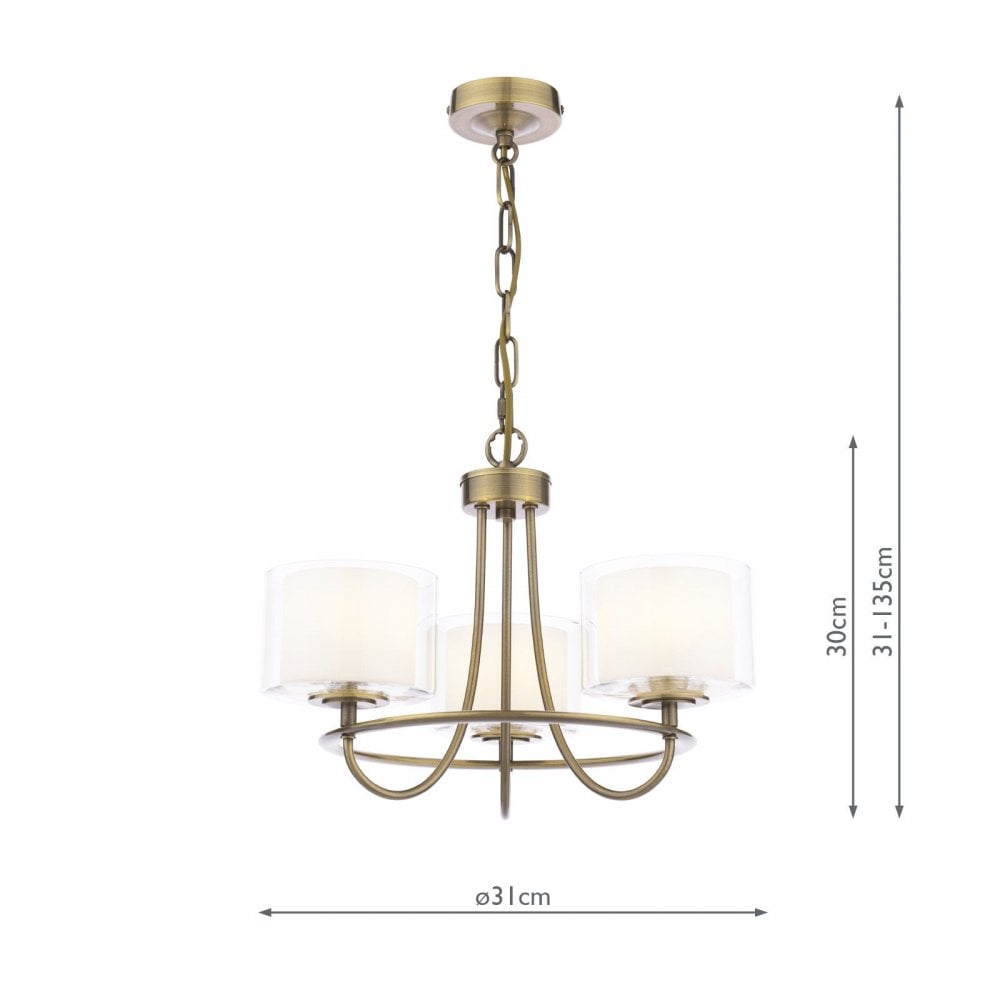 Southwell 3 Light Pendant in Antique Brass & Opal Glass