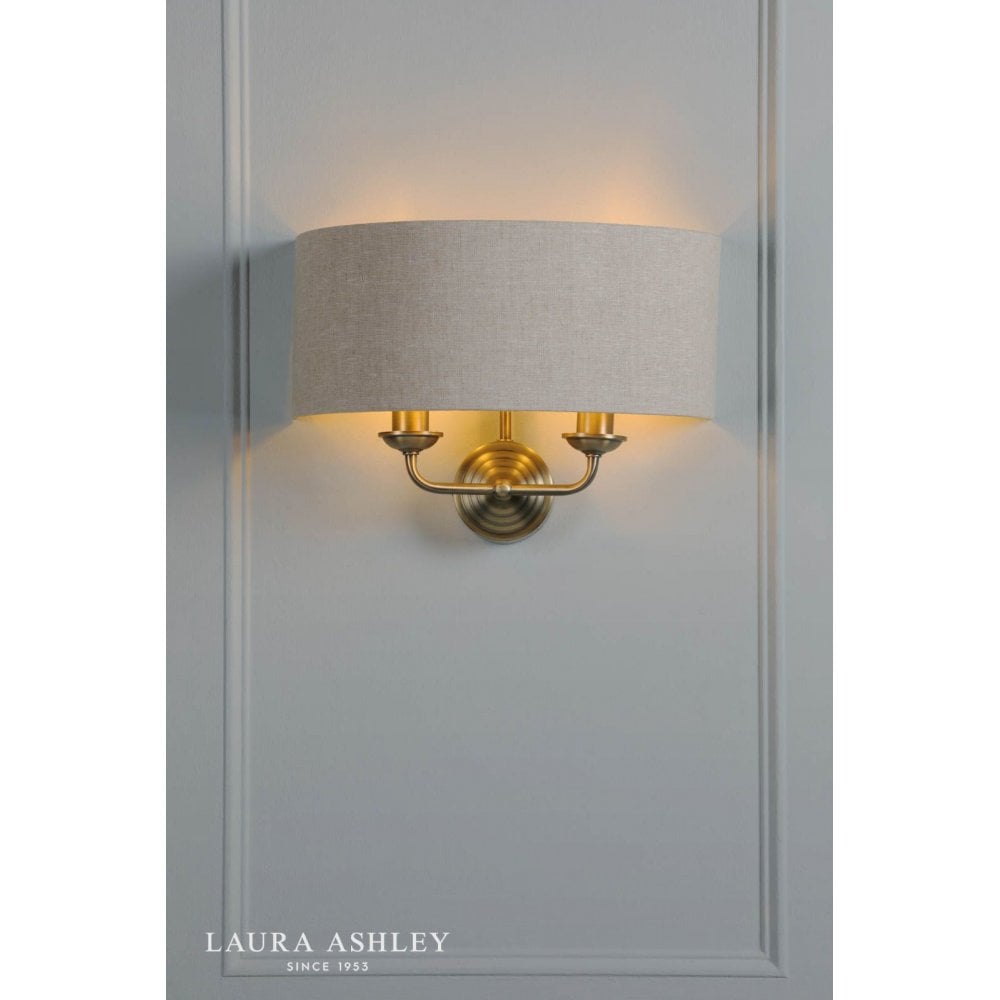 Sorrento Double Wall Light in Antique Brass C/W Natural Shade
