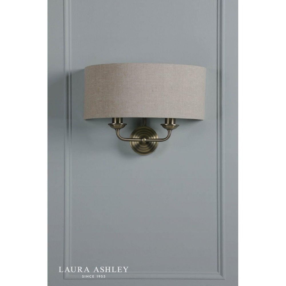 Sorrento Double Wall Light in Antique Brass C/W Natural Shade