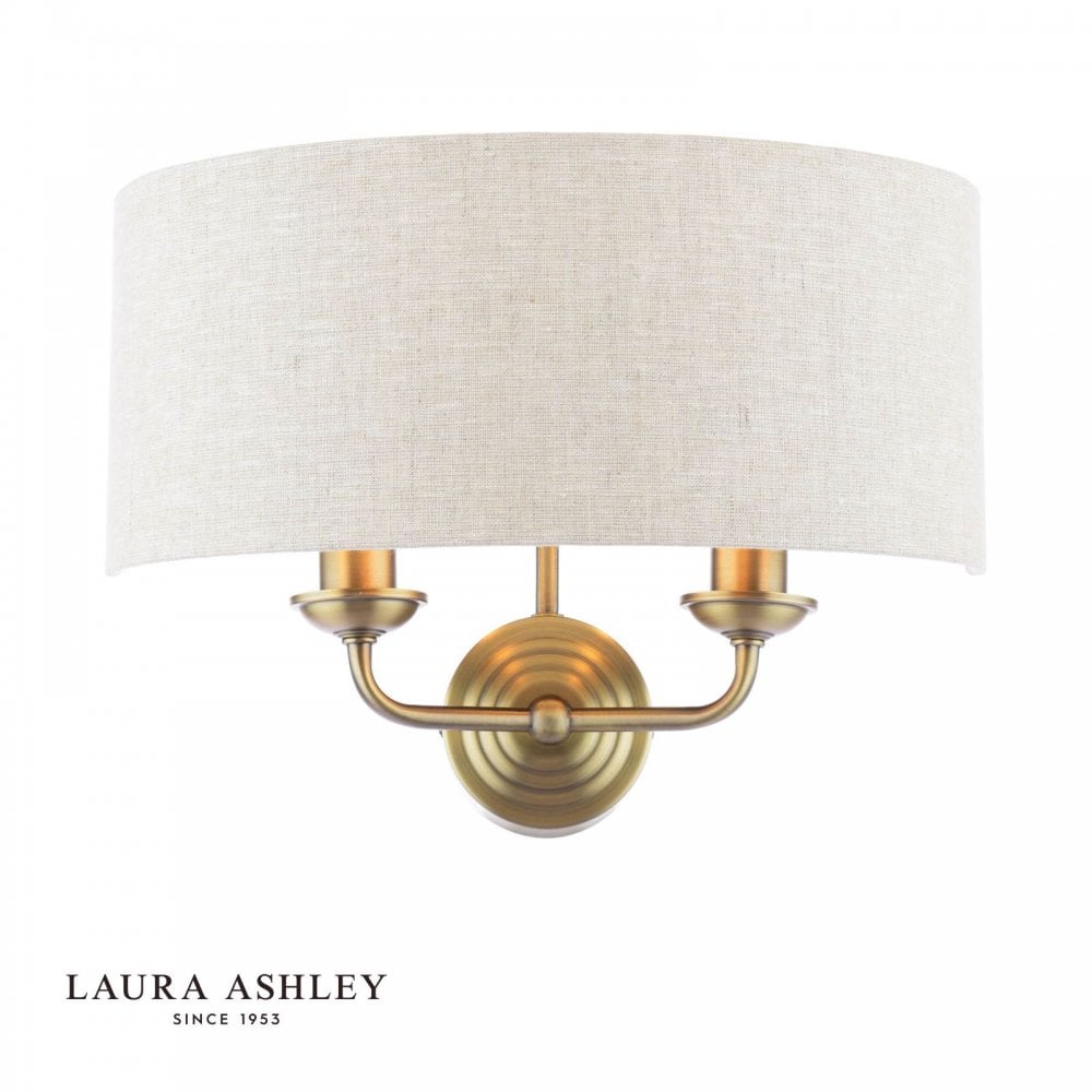 Sorrento Double Wall Light in Antique Brass C/W Natural Shade