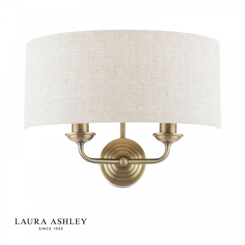 Sorrento Double Wall Light in Antique Brass C/W Natural Shade