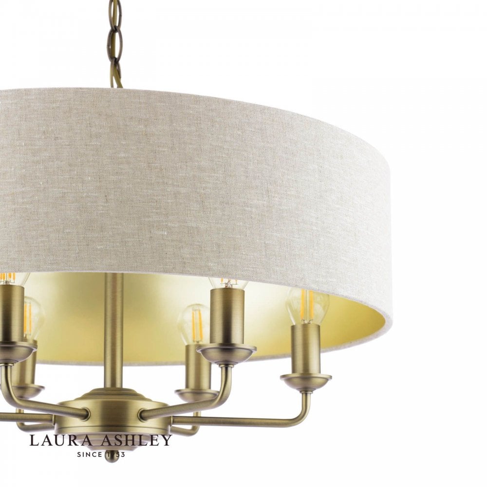 Sorrento 6 Light Pendant in Antique Brass C/W Natural Shade