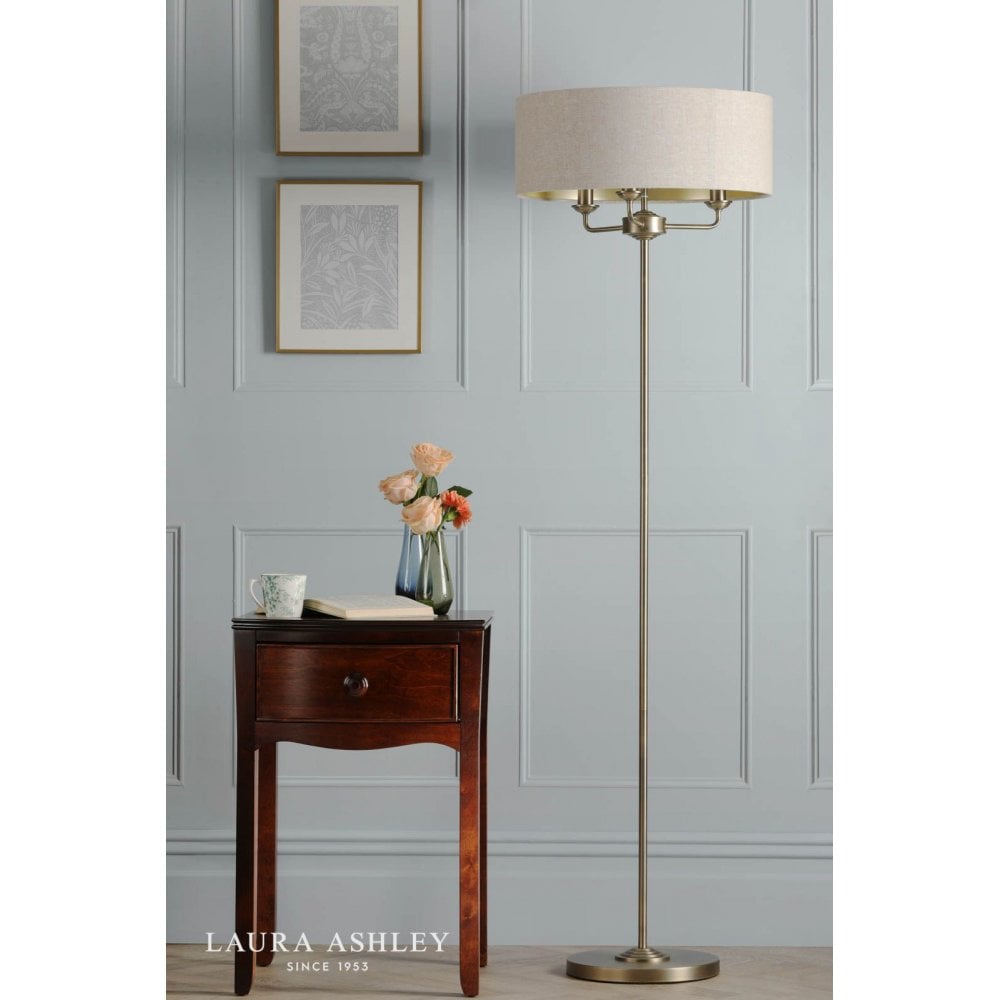 Sorrento Floor Lamp in Antique Brass C/W NaturalShade