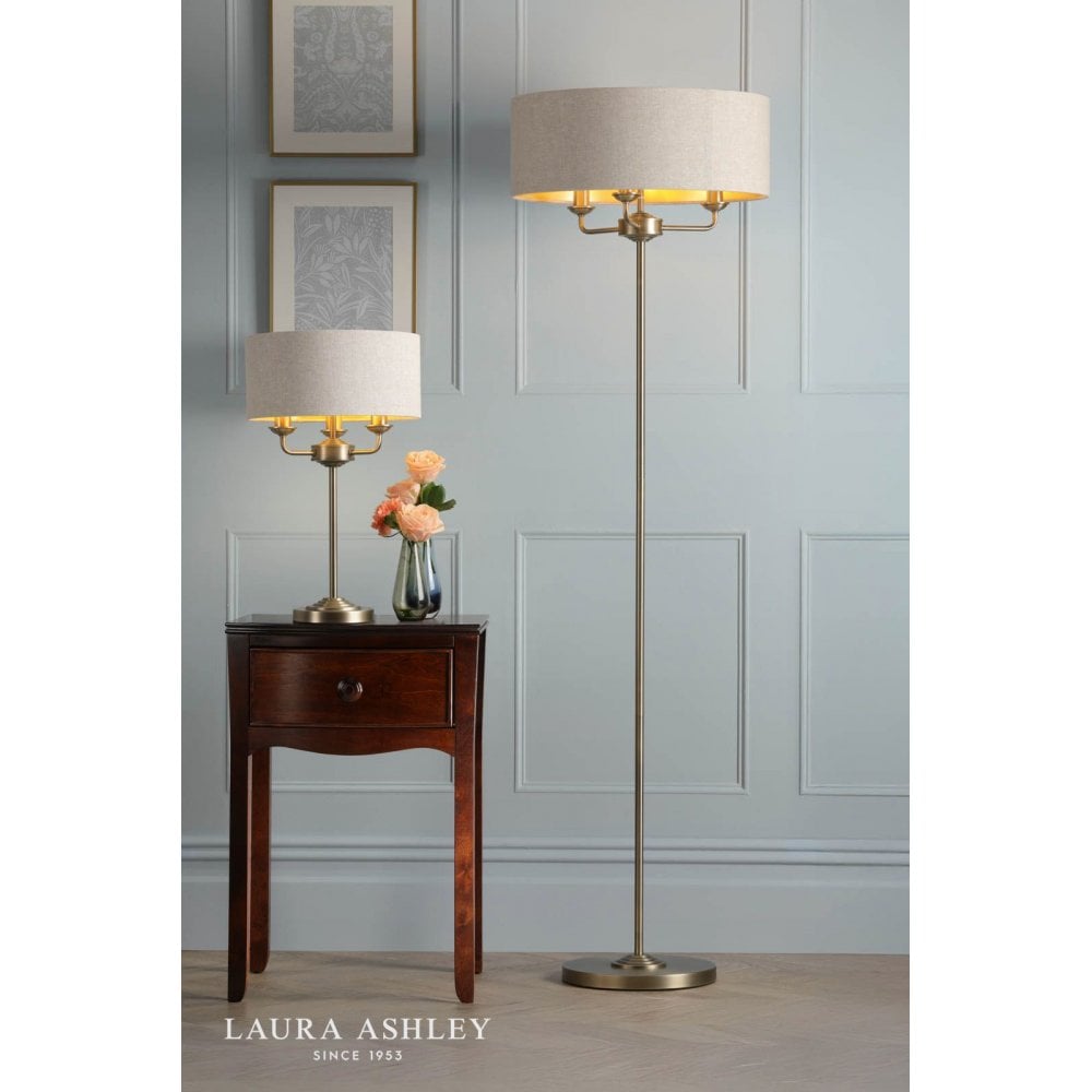 Sorrento Floor Lamp in Antique Brass C/W NaturalShade