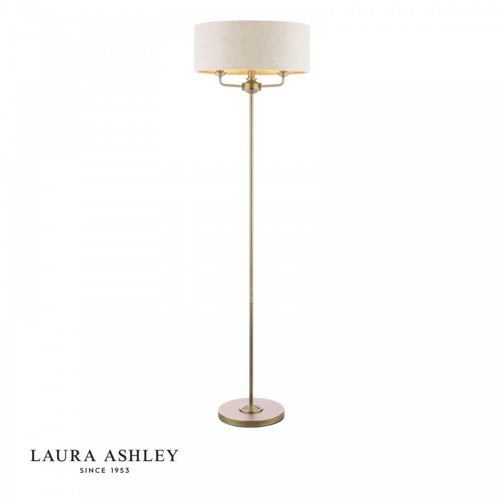Sorrento Floor Lamp in Antique Brass C/W NaturalShade
