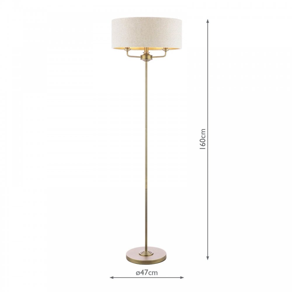 Sorrento Floor Lamp in Antique Brass C/W NaturalShade