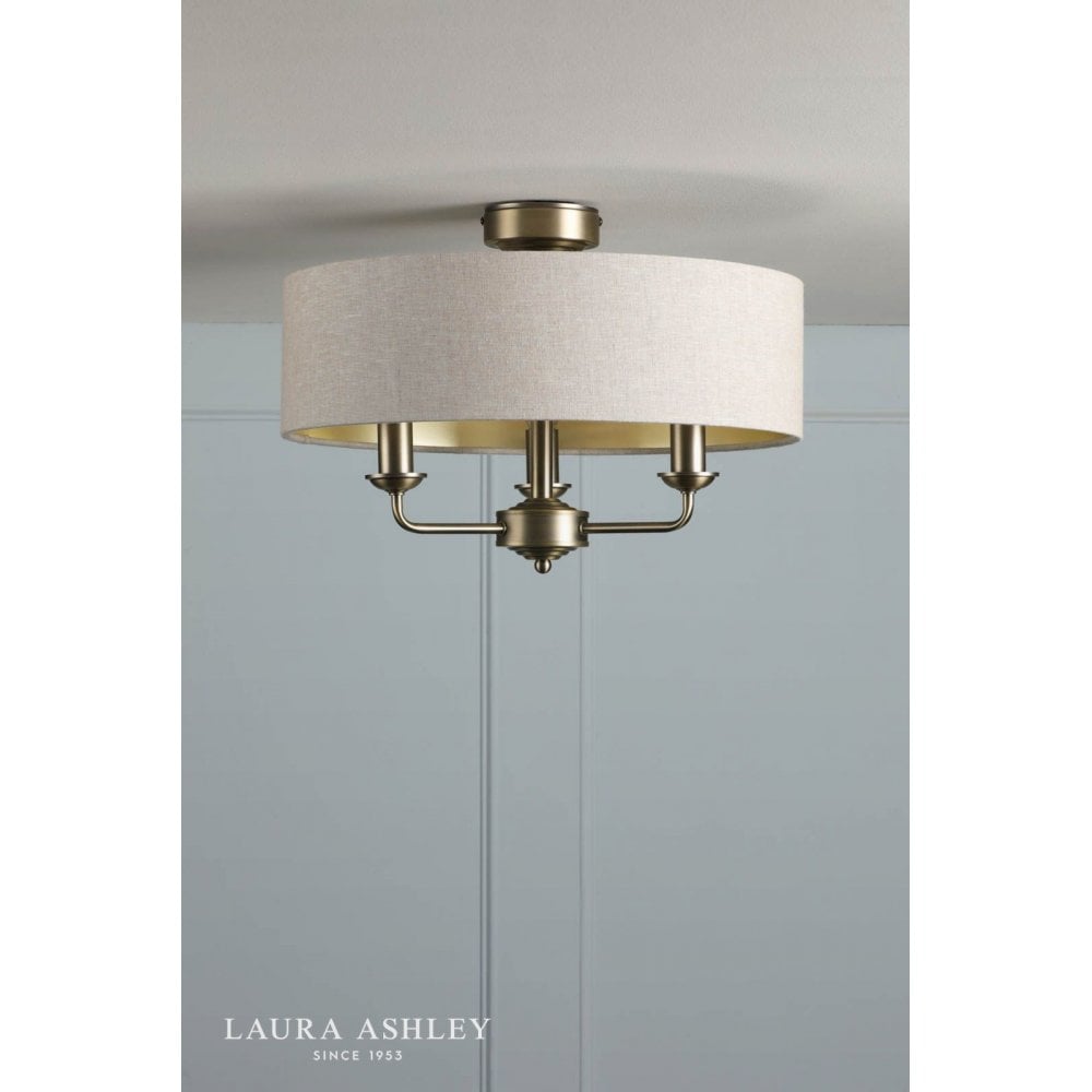 Sorrento Antique Brass Semi Flush C/W Natural Shade