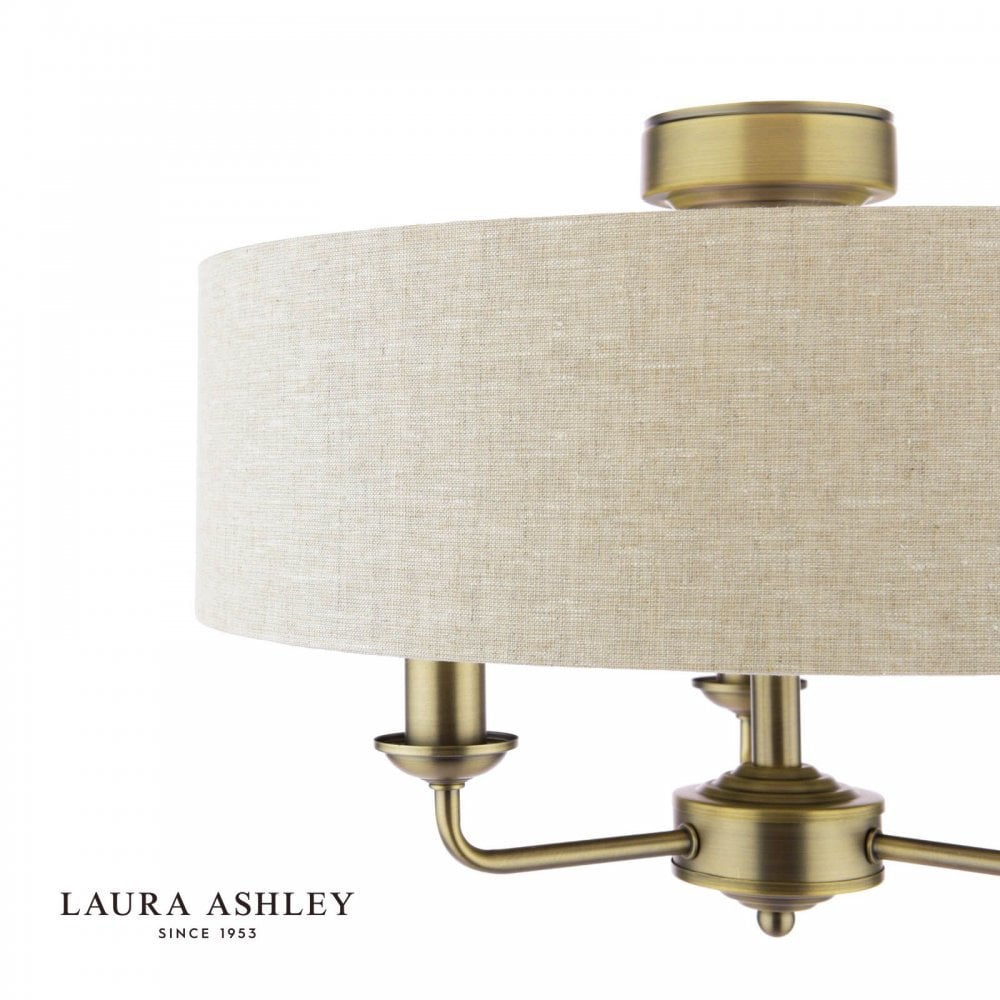 Sorrento Antique Brass Semi Flush C/W Natural Shade
