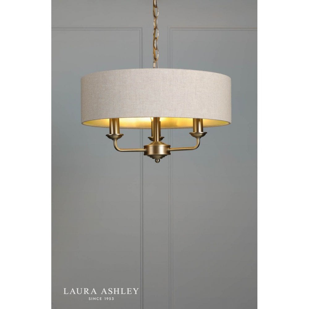 Sorrento 3 Light Pendant in Antique Brass C/W Natural Shade