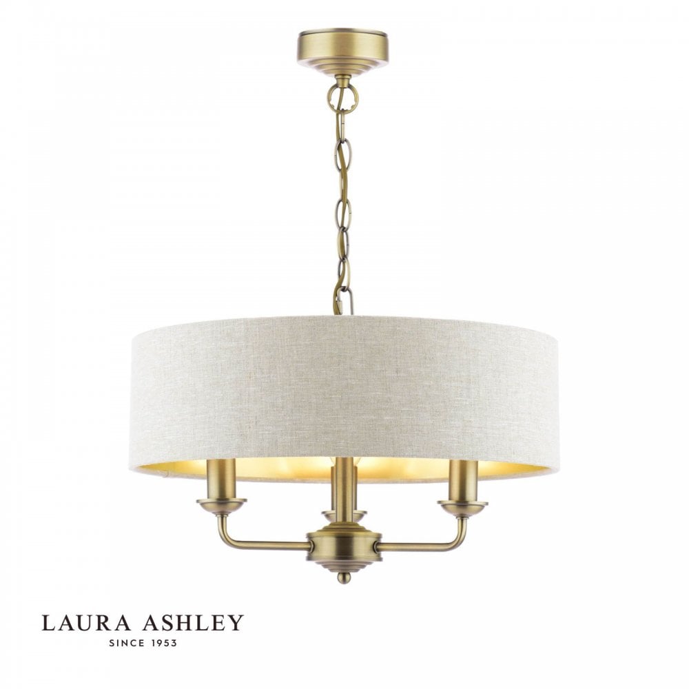 Sorrento 3 Light Pendant in Antique Brass C/W Natural Shade