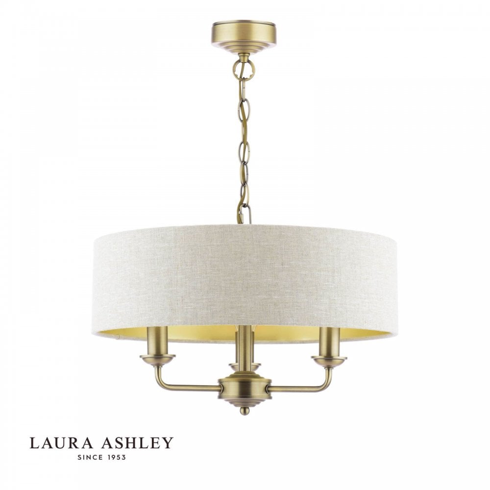 Sorrento 3 Light Pendant in Antique Brass C/W Natural Shade