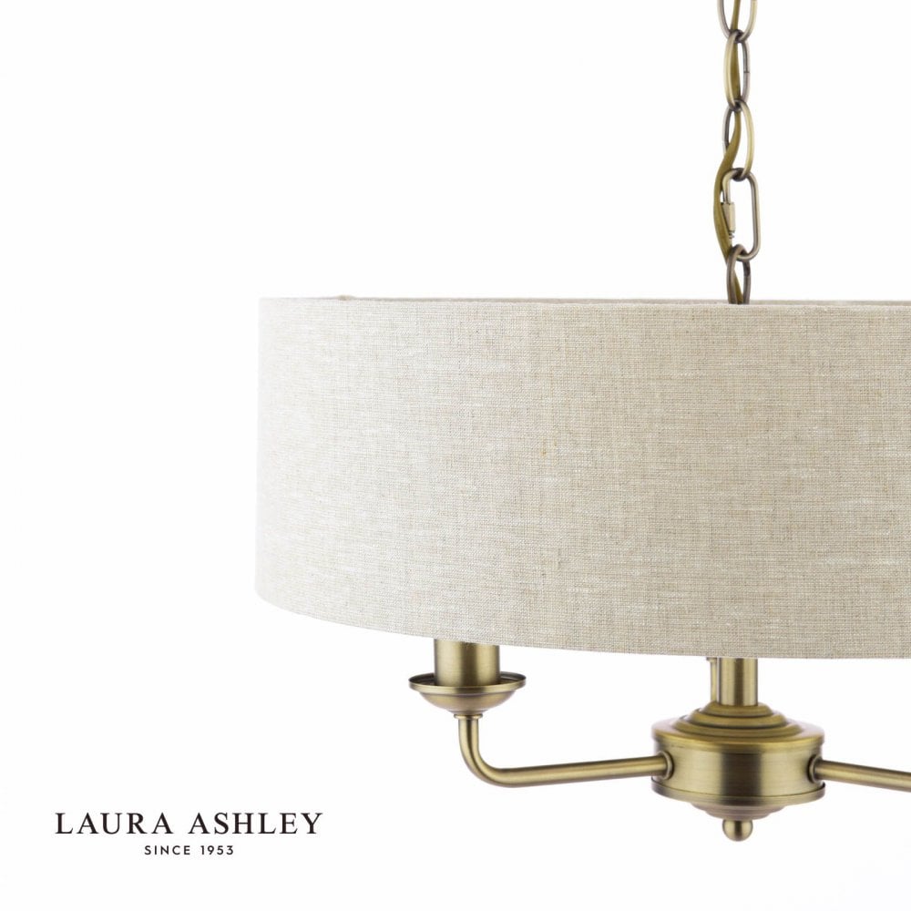 Sorrento 3 Light Pendant in Antique Brass C/W Natural Shade