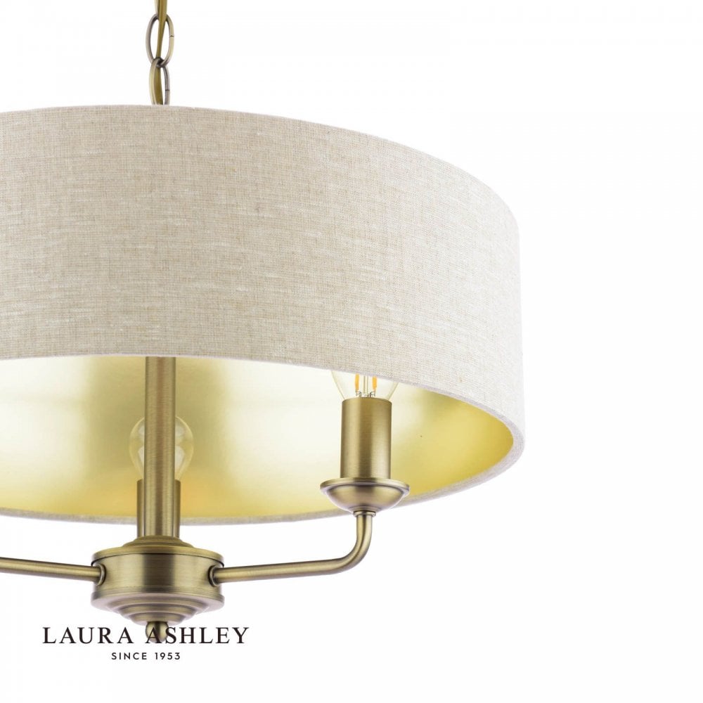 Sorrento 3 Light Pendant in Antique Brass C/W Natural Shade