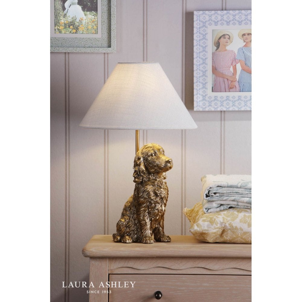 Antique Gold Cocker Spaniel Table Lamp C/W Ivory Shade