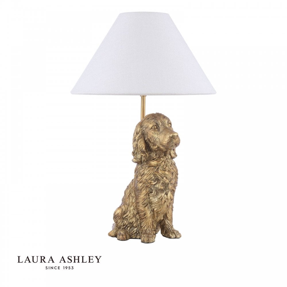 Antique Gold Cocker Spaniel Table Lamp C/W Ivory Shade