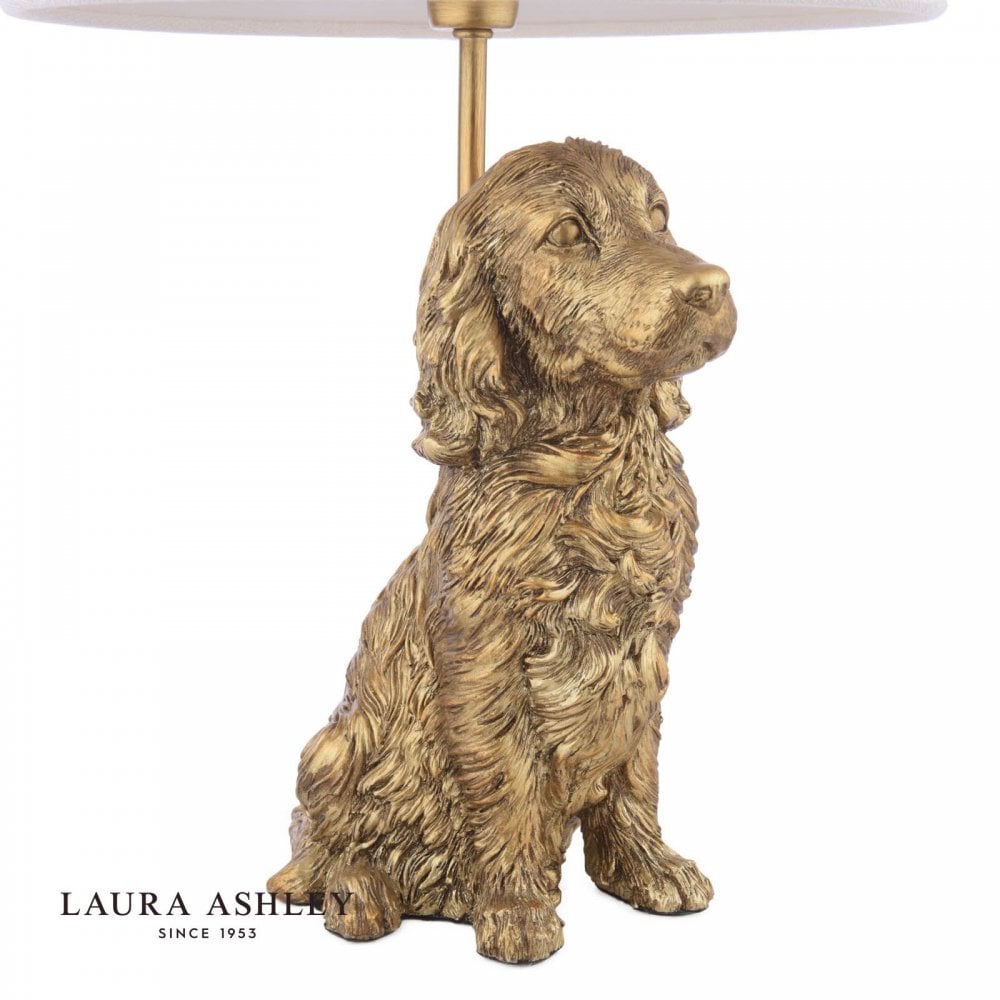 Antique Gold Cocker Spaniel Table Lamp C/W Ivory Shade