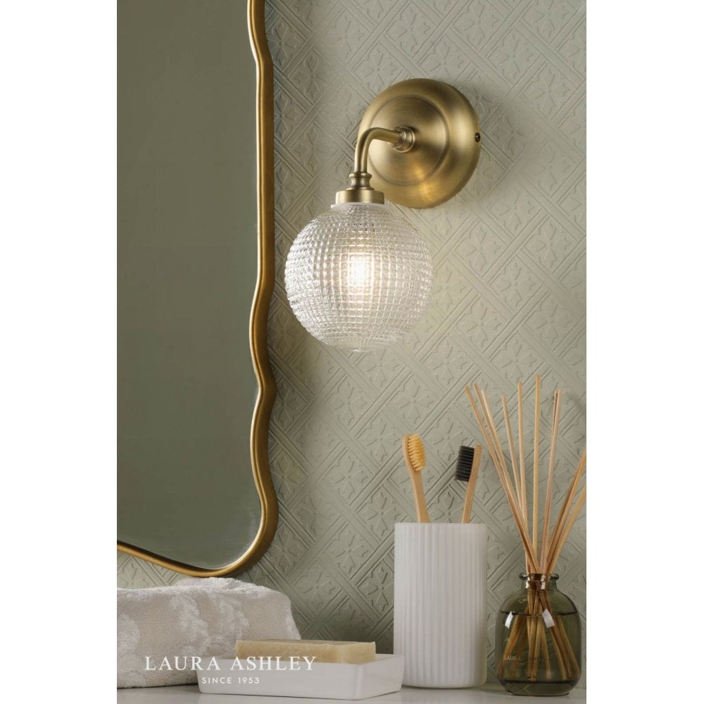 Langdon Antique Brass & Textured Glass Wall Light IP44
