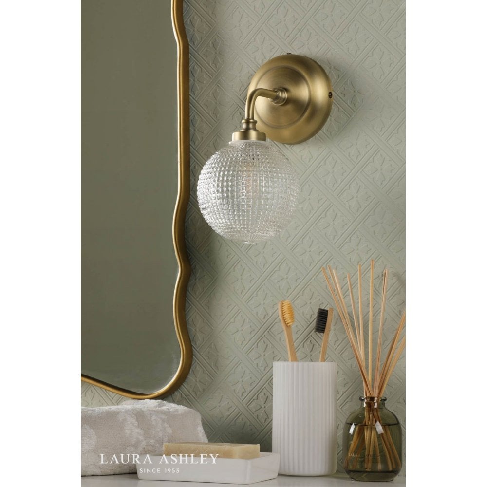 Langdon Antique Brass & Textured Glass Wall Light IP44