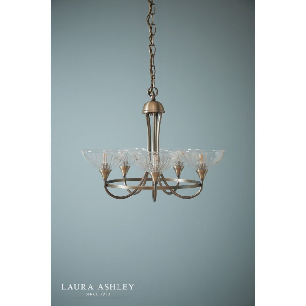 Wellham 5 Light Antique Brass Pendant