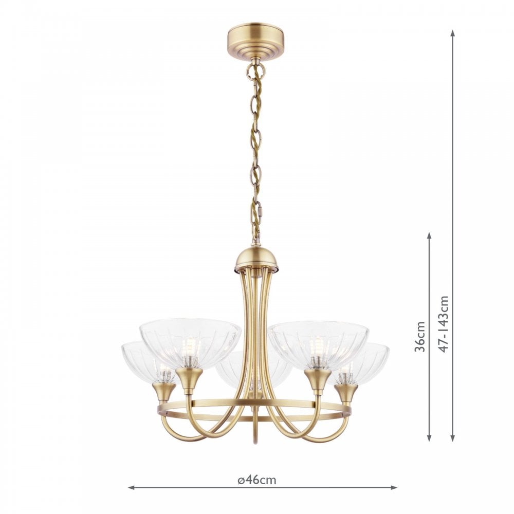 Wellham 5 Light Antique Brass Pendant