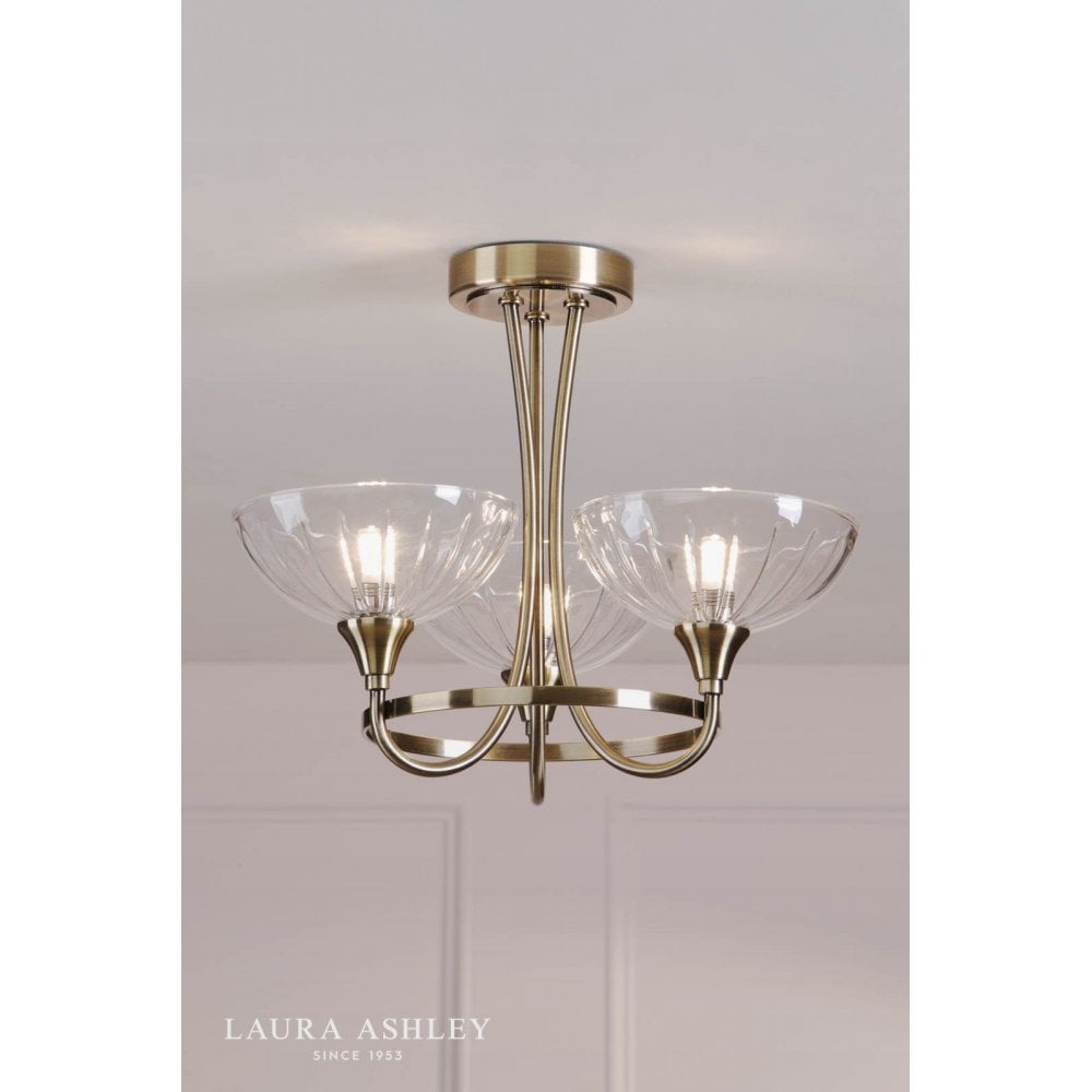 Wellham 3 Light Antique Brass Semi Flush Fitting