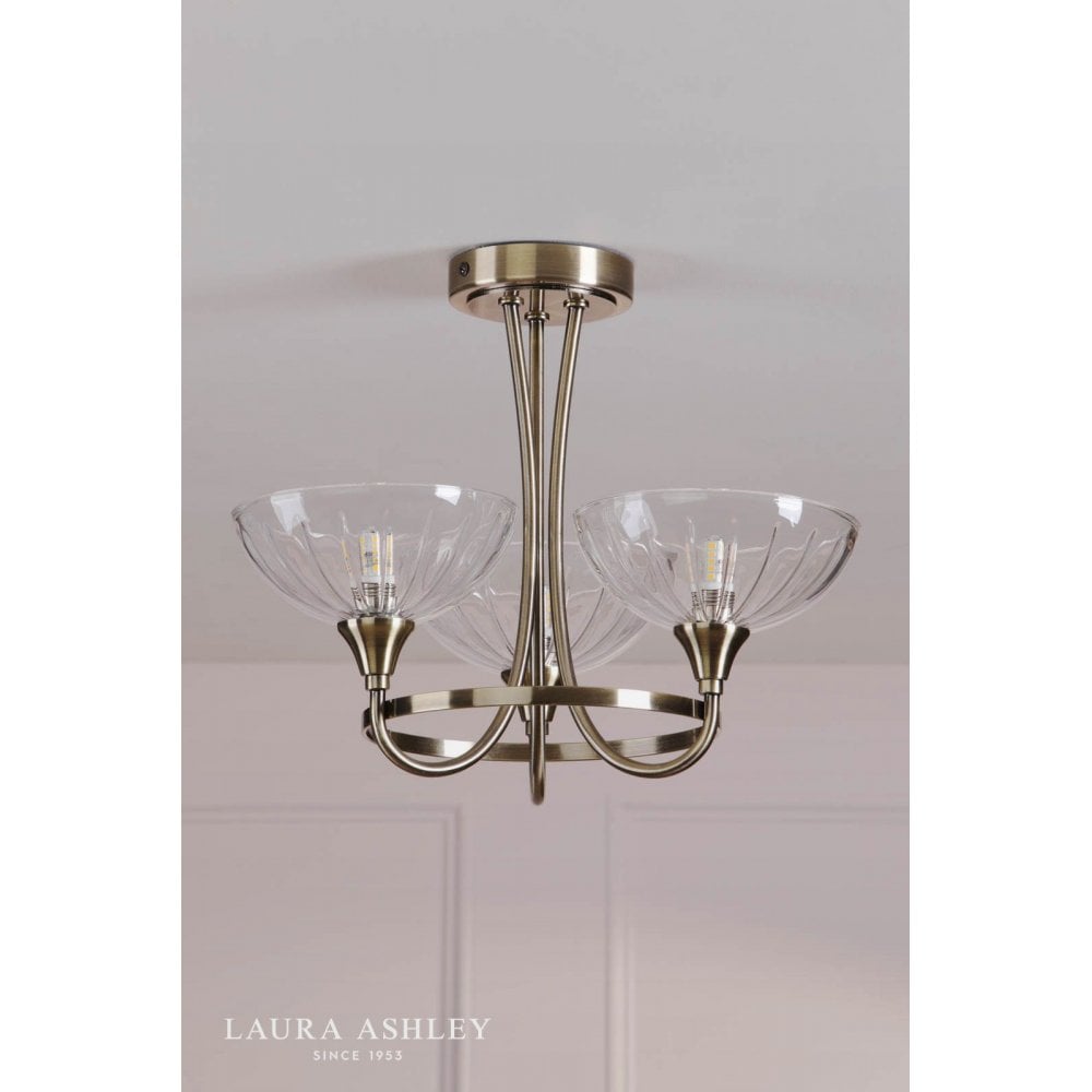 Wellham 3 Light Antique Brass Semi Flush Fitting