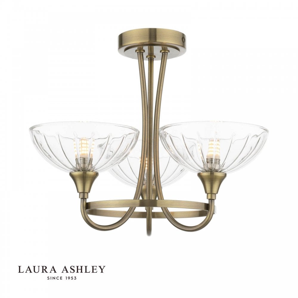 Wellham 3 Light Antique Brass Semi Flush Fitting