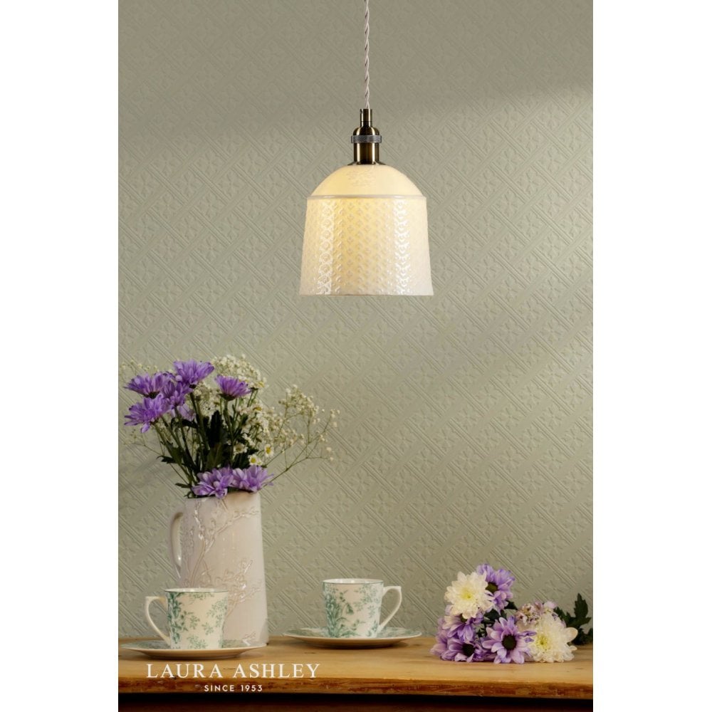 Porcelain Round Cream & Brass Single Pendant